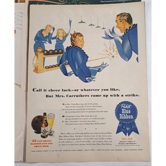 Vintage Beer Cigarette Print Ads Lot Of 4 Pabst Lucky Strikes Blatz Mancave Art - Picture 2 of 5